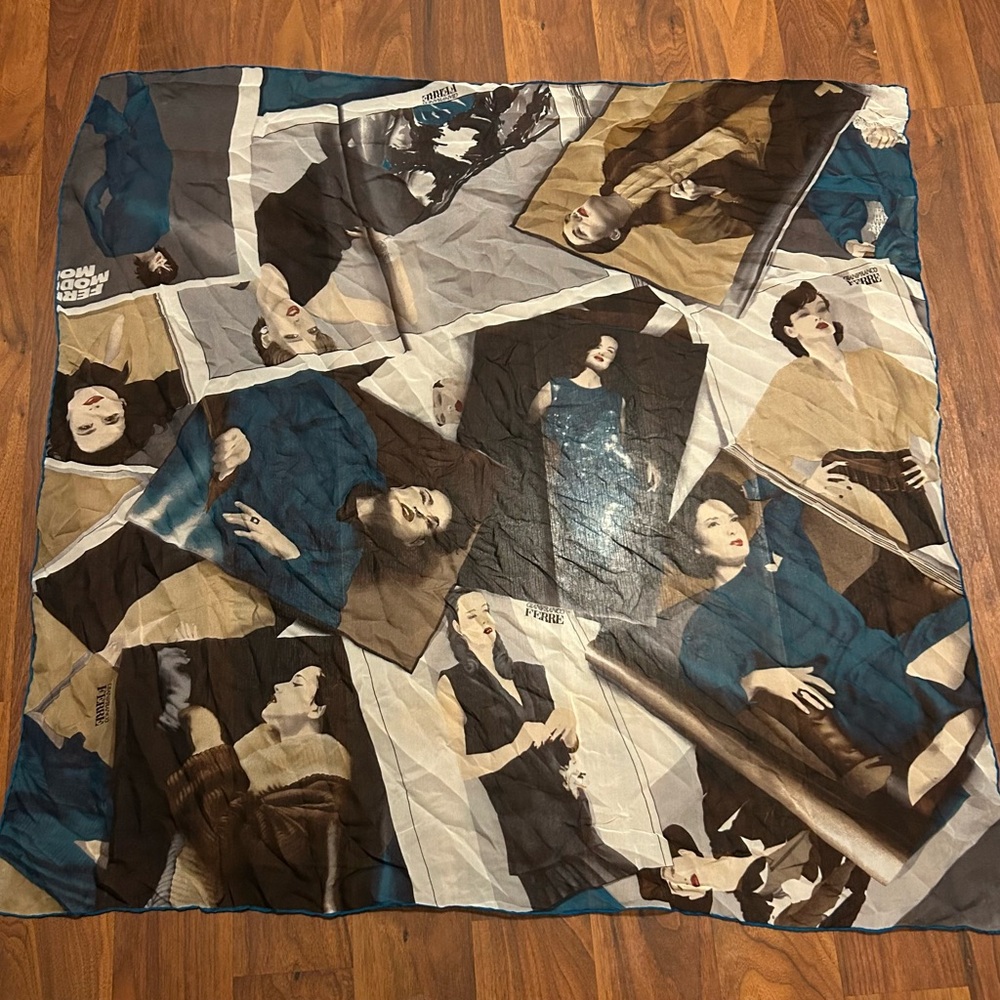 🖤 RARE Vintage GIANFRANCO FERRE lady models luxury silk scarf